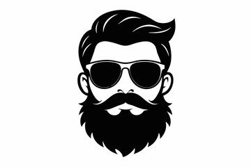 a beard with sun glass a mustache line art silhouette vector illustration