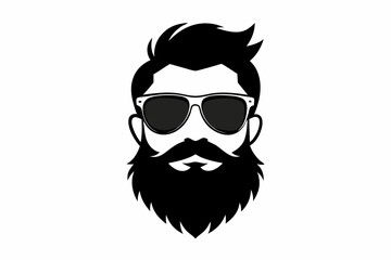 a beard with sun glass a mustache line art silhouette vector illustration