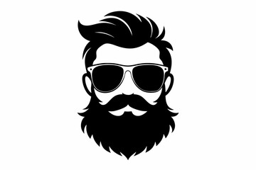 a beard with sun glass a mustache line art silhouette vector illustration