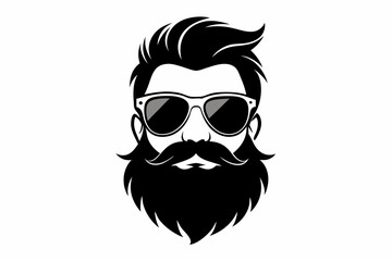 a beard with sun glass a mustache line art silhouette vector illustration