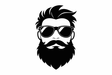 a beard with sun glass a mustache line art silhouette vector illustration