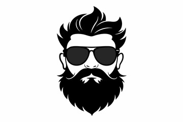 a beard with sun glass a mustache line art silhouette vector illustration