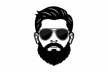 a beard with sun glass a mustache line art silhouette vector illustration