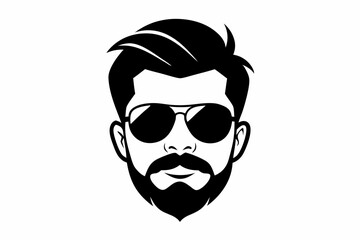 a beard with sun glass a mustache line art silhouette vector illustration