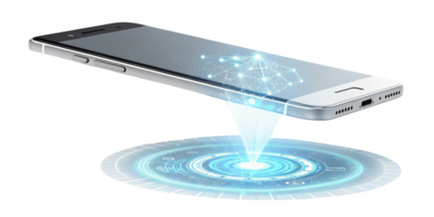 smartphone projecting holographic interface with digital elements