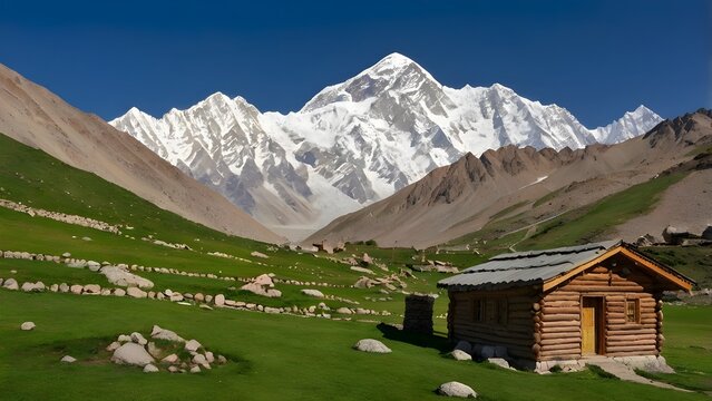 "Alpine Meadow Retreat at Nanga Parbat with Prayer Flags"
