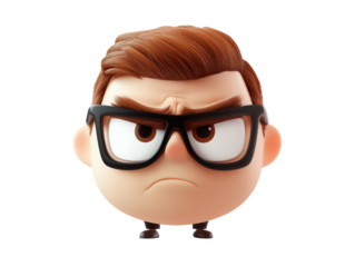 Isolated Cartoon Man with Angry Expression and Eyeglasses