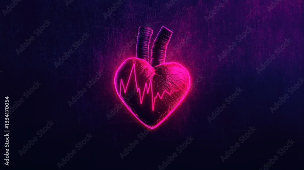 Poster innovative heart rate monitor display with neon effect in artistic digital background