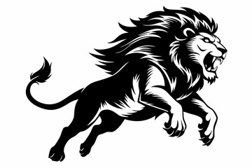 angry lion in a jump line art silhouette vector illustration