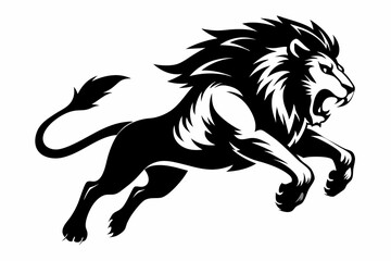 angry lion in a jump line art silhouette vector illustration