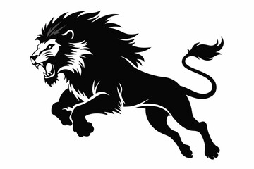 angry lion in a jump line art silhouette vector illustration