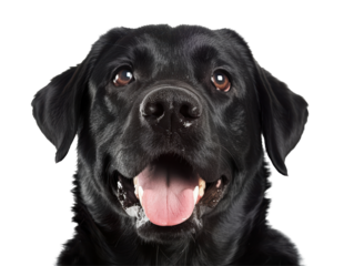 Isolated Happy Black Labrador Headshot with Tongue Out
