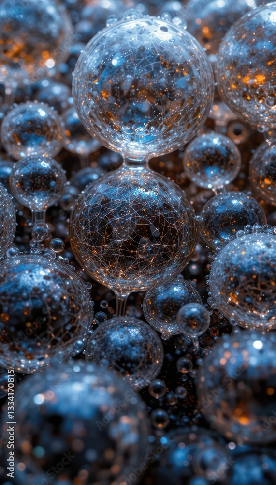 Poster abstract representation of spheres with intricate particle details