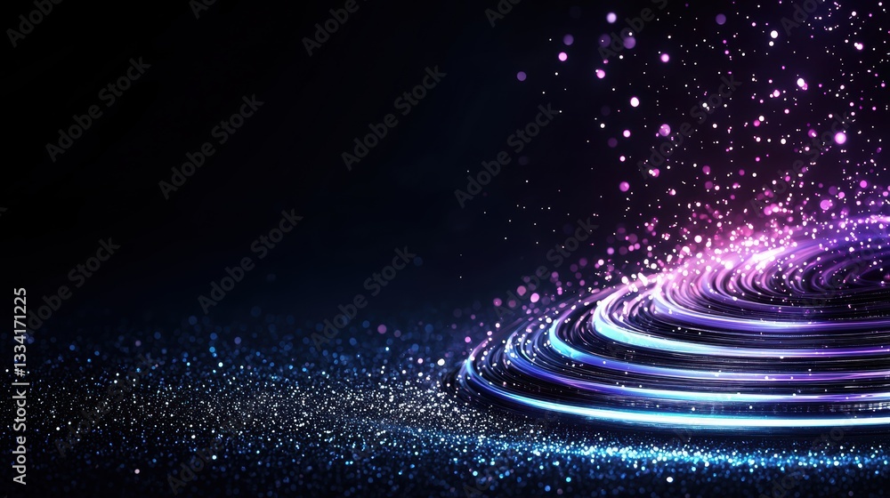 Poster dark abstract background with glowing neon effects and sparkling particles in vibrant colors