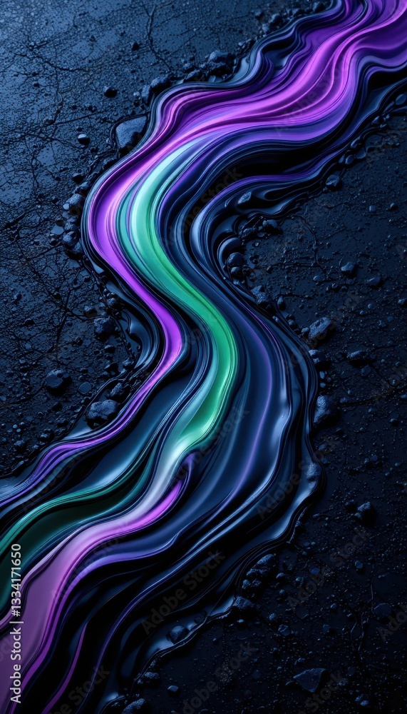 Poster abstract flow of colorful liquid on dark background with texture
