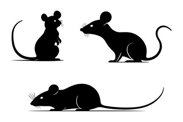 Set of black silhouette minimalist mouse simple black and white vector illustration.