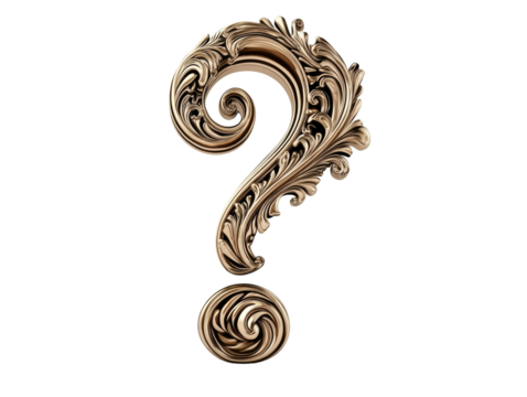 Isolated Golden Question Mark with Elegant Ornate Design