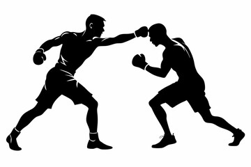 boxing match featuring two men fighting line art silhouette vector illustration