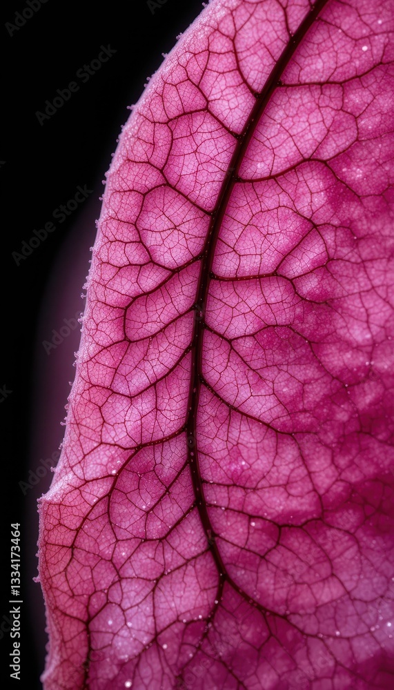Aufkleber close-up of a purple leaf with intricate vein patterns and texture