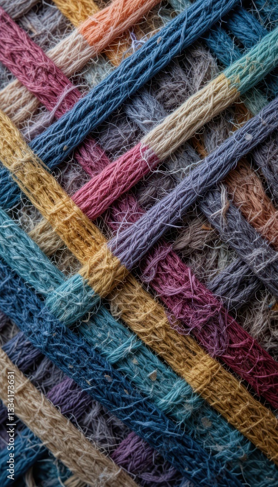 Poster colorful texture of woven threads creating a vibrant pattern