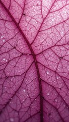 Obraz premium Close-Up of Pink Leaf with Water Droplets and Intricate Veins