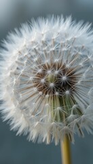 Fototapeta premium Close-up of Dandelion Seed Head with Soft Blue Background