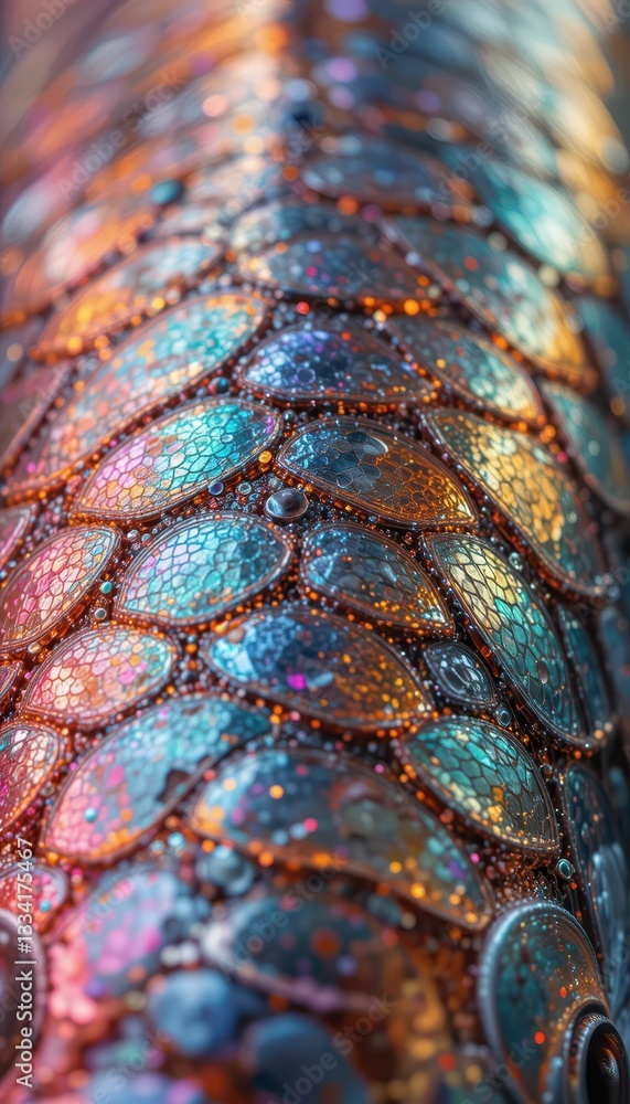 Poster vibrant textures of scales with iridescent colors and patterns