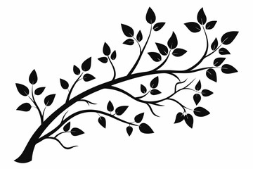 decorative tree branch with small leaves line art silhouette vector illustration
