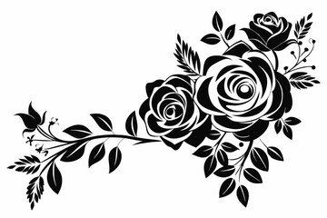 delicate floral corner element featuring roses line art silhouette vector illustration