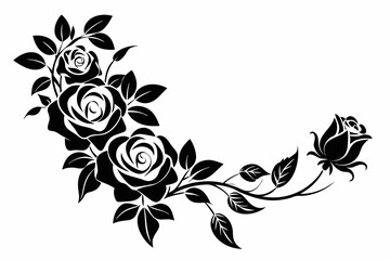 delicate floral corner element featuring roses line art silhouette vector illustration