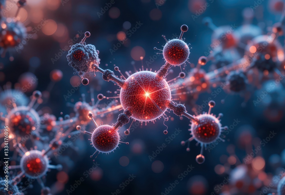 Aufkleber abstract visualization of red and blue molecular structures in 3d