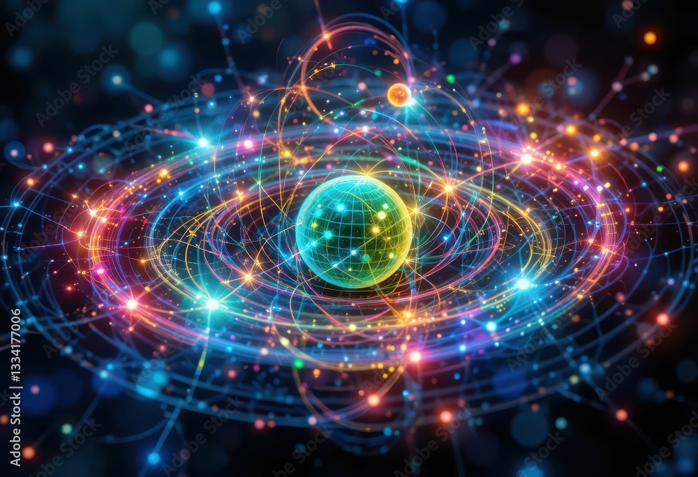 Poster vibrant abstract representation of cosmic energy and particle dynamics