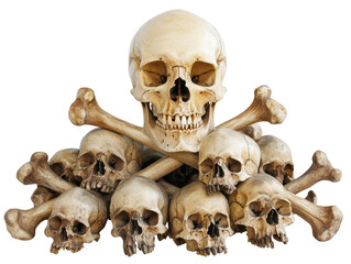 Isolated Stacked Skulls and Bones with Dominant Skull