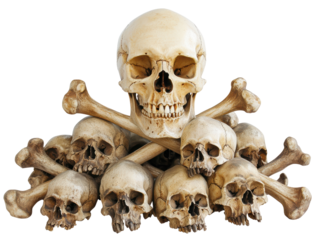 Isolated Stacked Skulls and Bones with Dominant Skull