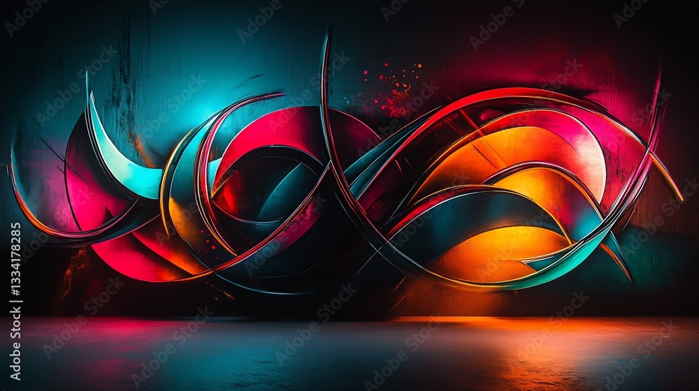 Poster striking abstract composition with luminous curves and dynamic color