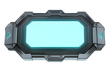 Futuristic digital interface panel with glowing blue screen, designed for technology applications