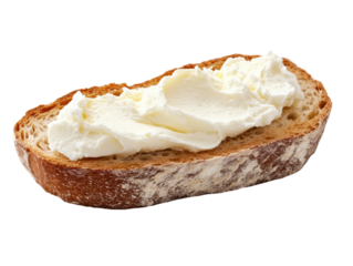 Isolated Rustic Bread Slice with Whipped Cream Cheese