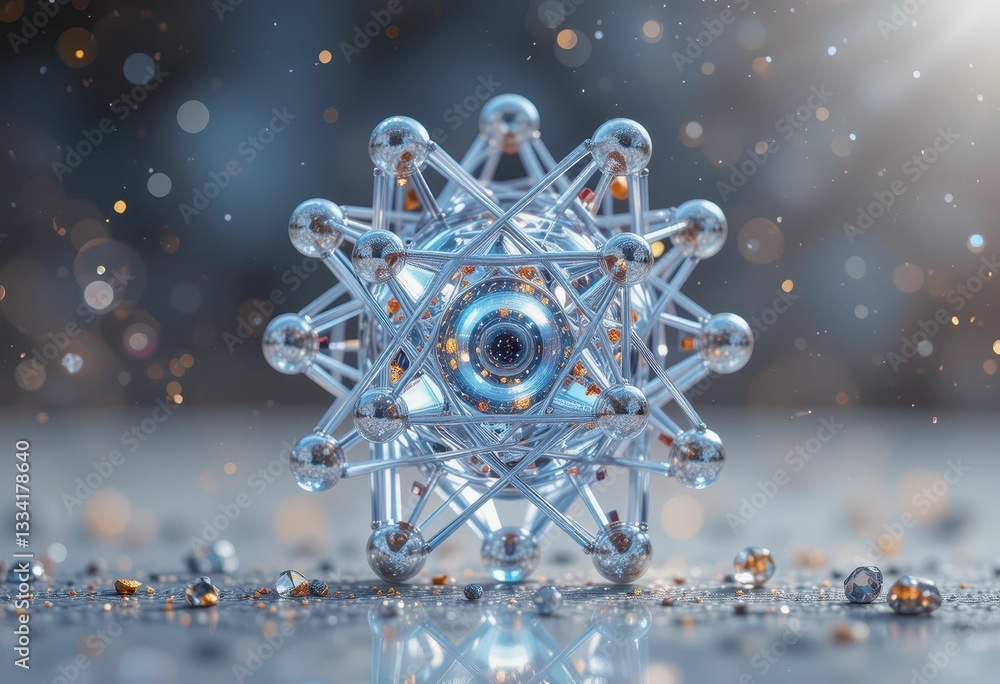 Poster stunning 3d rendering of a complex atomic structure with glowing effects