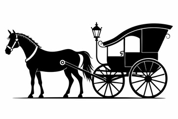 horse drawn carriage line art silhouette vector illustration