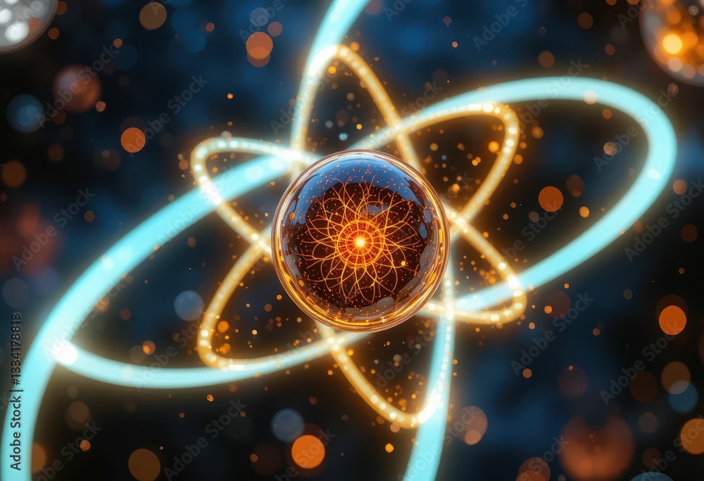 Poster abstract atomic structure representation with energetic glow effect