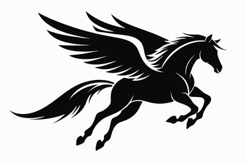 jumping horse with wings line art silhouette vector illustration