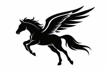 jumping horse with wings line art silhouette vector illustration