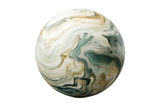 Isolated Sphere with Abstract Swirling Green and Beige Marbling Texture