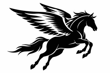 jumping horse with wings line art silhouette vector illustration