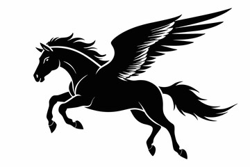 jumping horse with wings line art silhouette vector illustration
