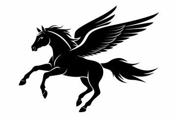 jumping horse with wings line art silhouette vector illustration