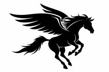 jumping horse with wings line art silhouette vector illustration