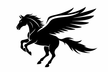 jumping horse with wings line art silhouette vector illustration