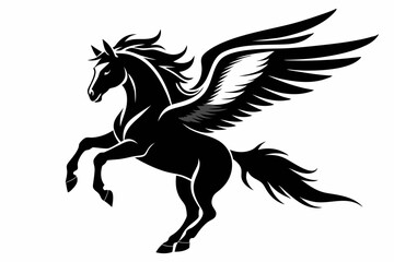 jumping horse with wings line art silhouette vector illustration