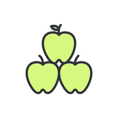Green apple colored icons, minimalist vector illustration ,simple transparent graphic element .Isolated on white background